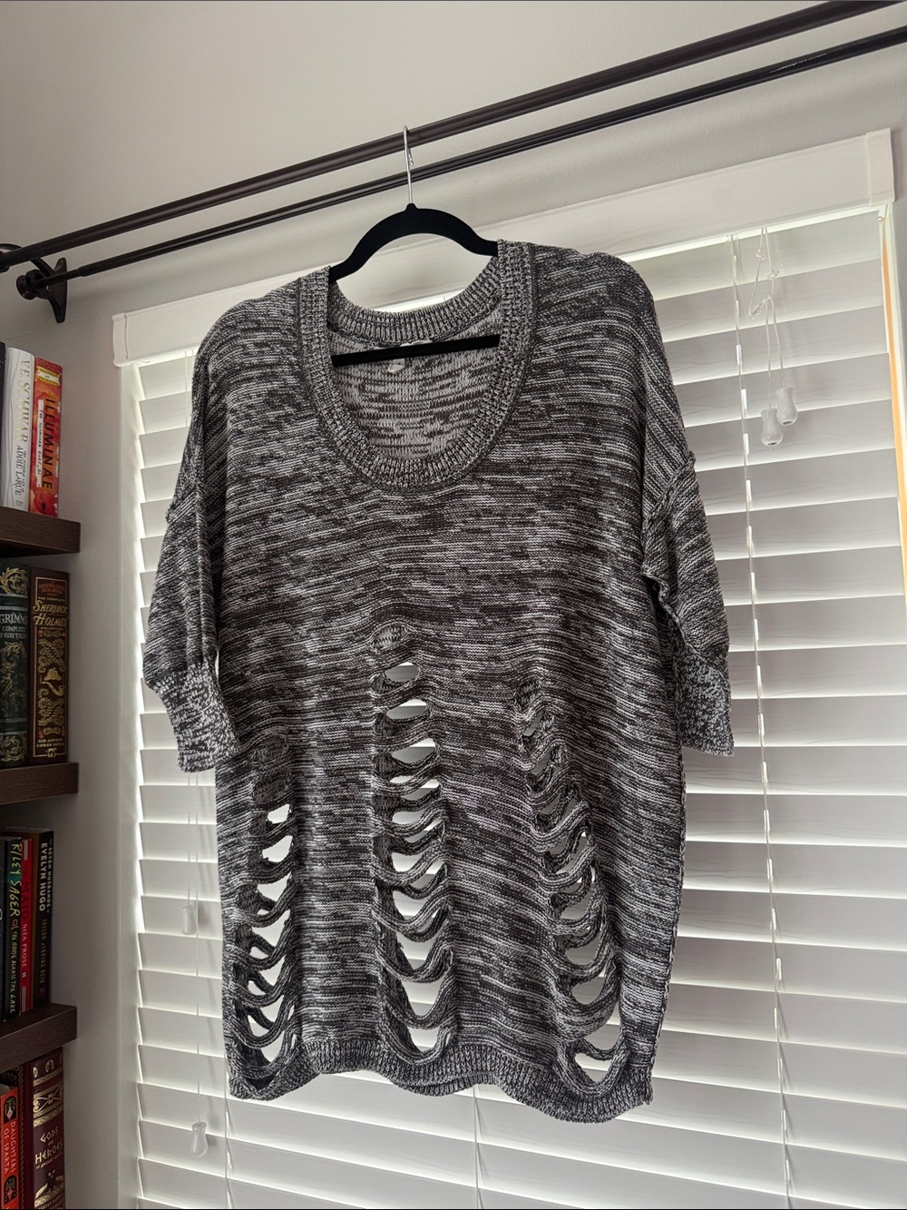 BCBGeneration Gray Distressed Knit Women's Sweater
